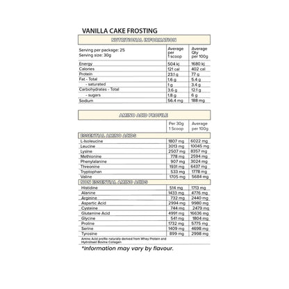 Primabolics WheyPro Vanilla cake frosting nutrition information and ingredients