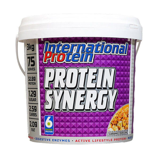 International Protein Protein Synergy 75 serves 3kg Caramel Popcorn Flavour