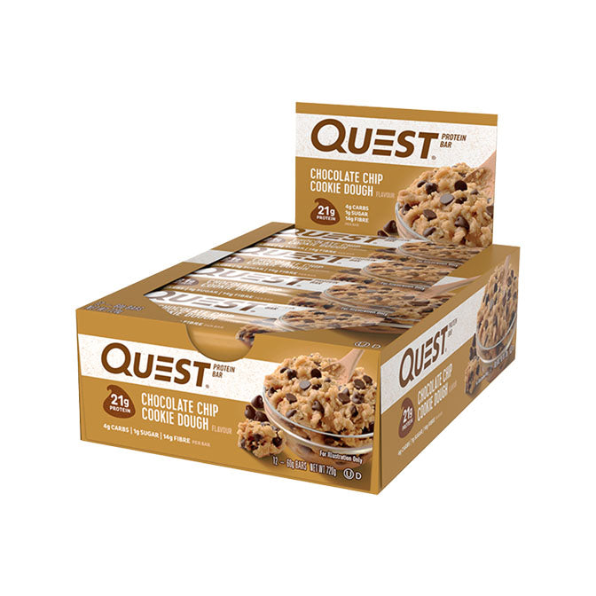 Quest Protein Bar 21g protein box of 12 chocolate chip cookie dough flavour