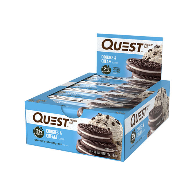 Quest Protein Bar 21g protein box of 12 cookies and cream flavour