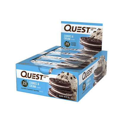 Quest Protein Bar 21g protein box of 12 cookies and cream flavour