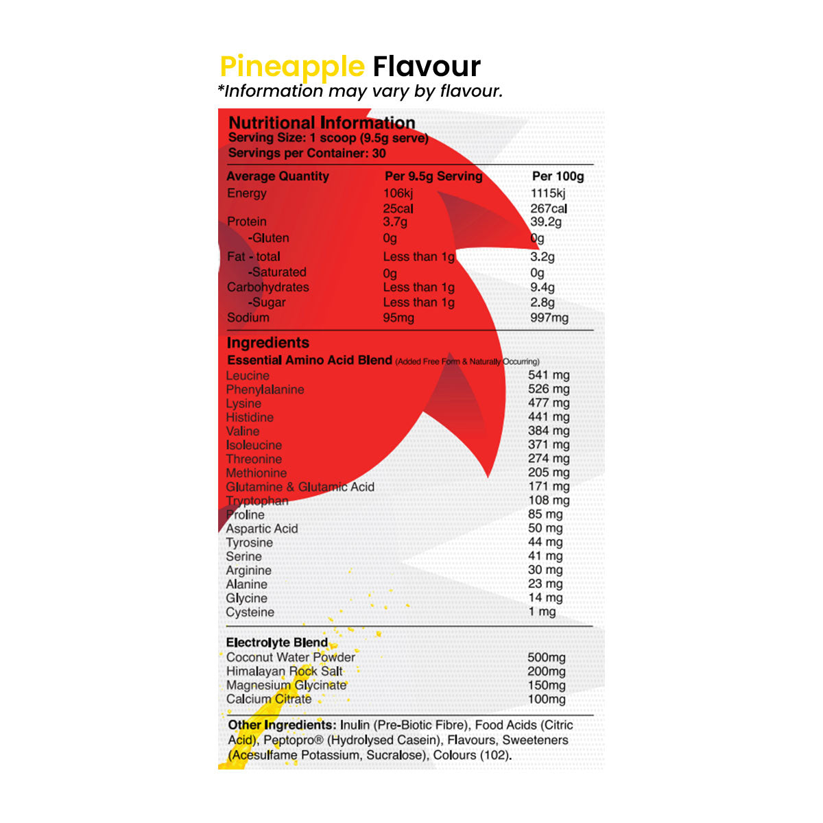 Red Dragon Nutraceuticals Dragon Fuel Amino Acids - Nutrition Information and Ingredients - Pineapple Flavour