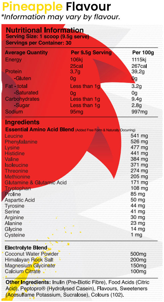 Red Dragon Nutraceuticals Dragon Fuel Amino Acids - Nutrition Information and Ingredients - Pineapple Flavour