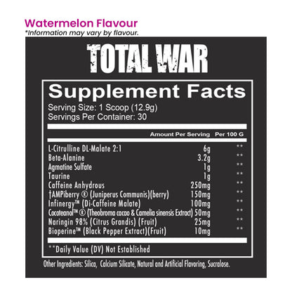 Redcon1 Total War Pre-workout 30 servings 423g - Nutrition Information and Ingredients