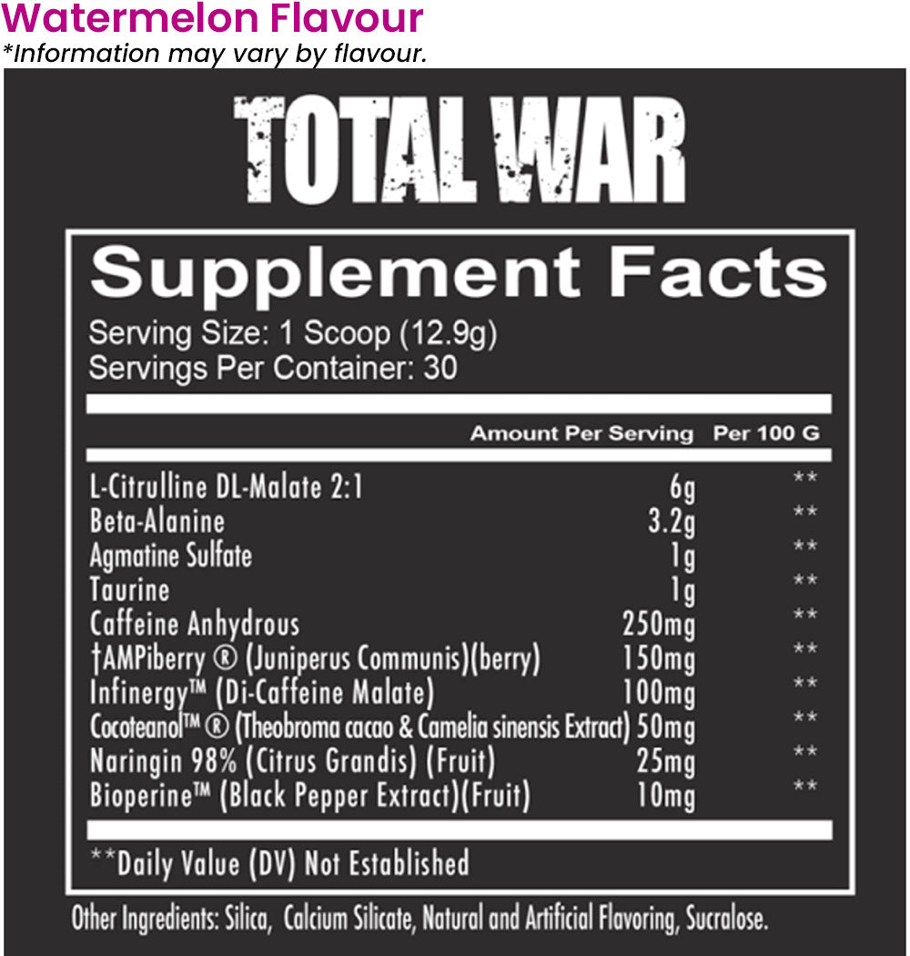 Redcon1 Total War Pre-workout 30 servings 423g - Nutrition Information and Ingredients