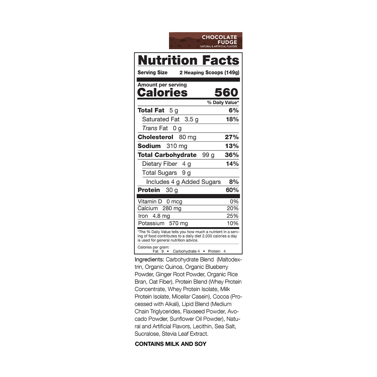 Rival US clean gainer nutrition information and ingredients for chocolate fudge flavour