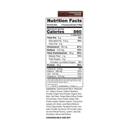 Rival US clean gainer nutrition information and ingredients for chocolate fudge flavour