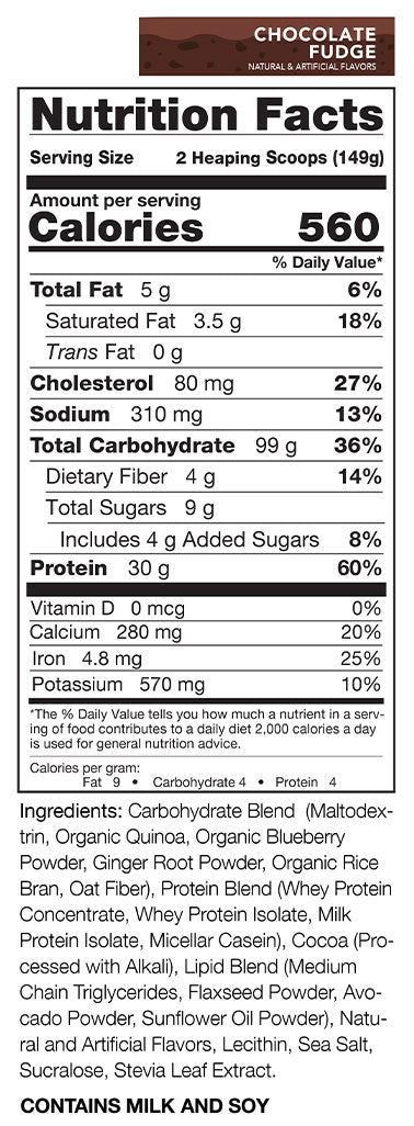 Rival US clean gainer nutrition information and ingredients for chocolate fudge flavour