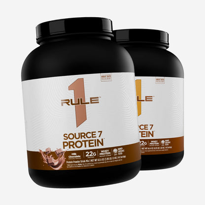 Rule 1 Source 7 protein 1.8kg 44 servings milk chocolate and chocolate peanut butter flavours