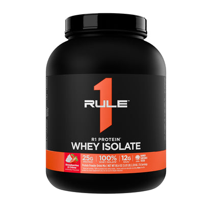 Rule 1 R1 Protein Whey Isolate 76 servings 2.28kg Strawberries & Creme Flavour
