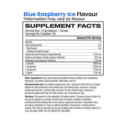 Scivation Extend the original BCAAs blue raspberry ice flavour nutrition information and ingredients