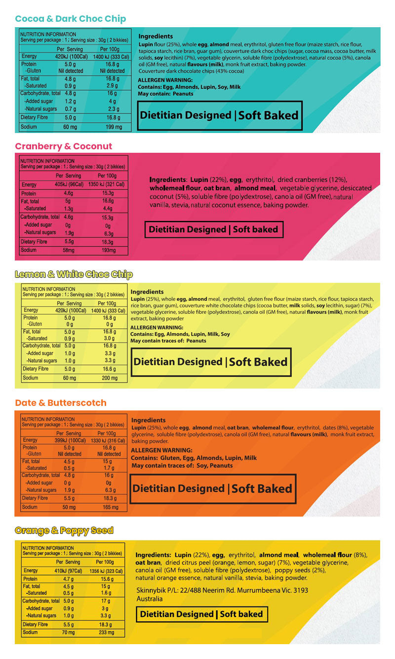 Skinnybik Nutrition Information - 5 Flavours
