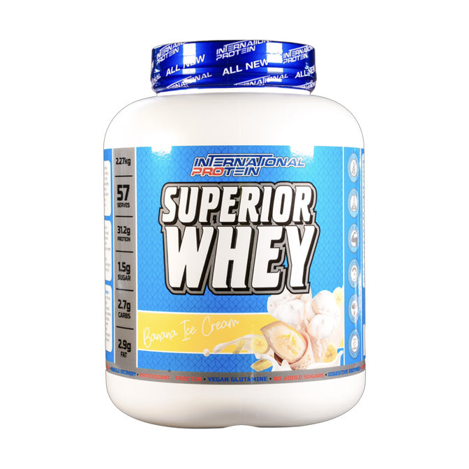 International Protein Superior Whey 57 serves 2.27kg Banana Ice Cream Flavour