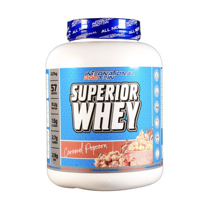International Protein Superior Whey 57 serves 2.27kg Caramel Popcorn Flavour