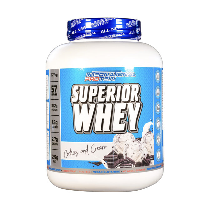 International Protein Superior Whey 57 serves 2.27kg Cookies and Cream Flavour