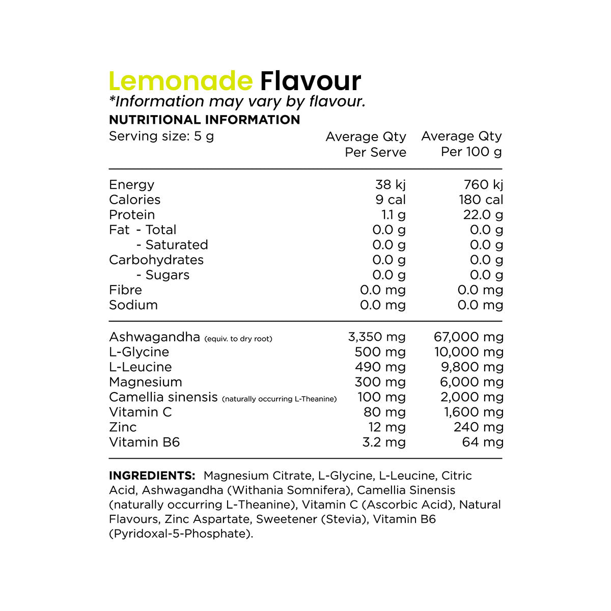 Switch Nutrition Adrenal Magnesium Support Powder Nutrition Information and Ingredients
