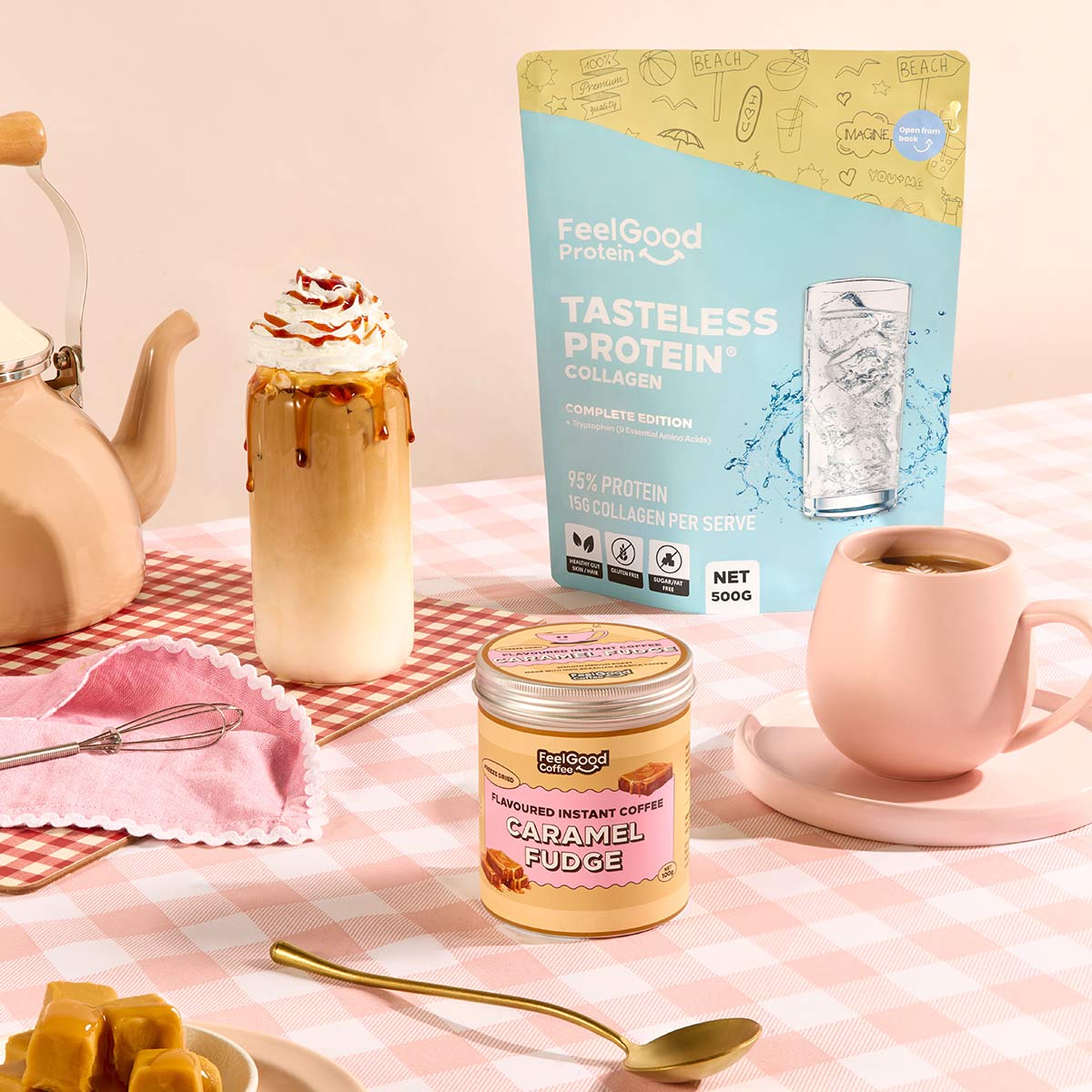 Tasteless Protein with Caramel fudge flavoured instant coffee