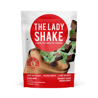 The Lady Shake formulated meal replacement 15 meals 840g choc mint flavour