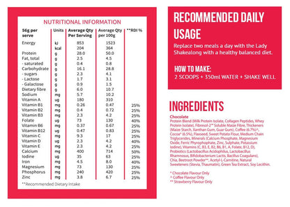 The Lady Shake Meal Replacement Shake nutrition information and ingredients