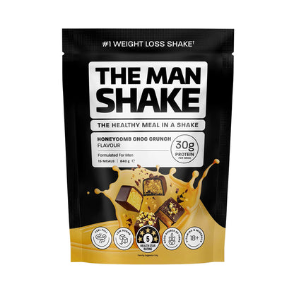 The Man Shake formulated meal replacement 15 meals 840g choc honeycomb flavour