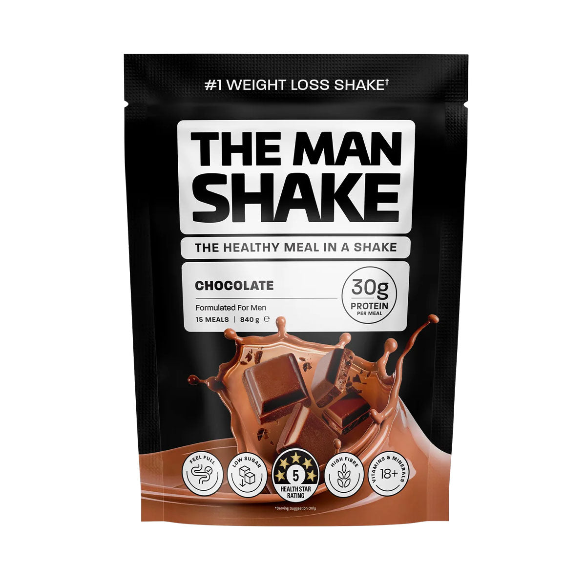 The Man Shake formulated meal replacement 15 meals 840g chocolate flavour