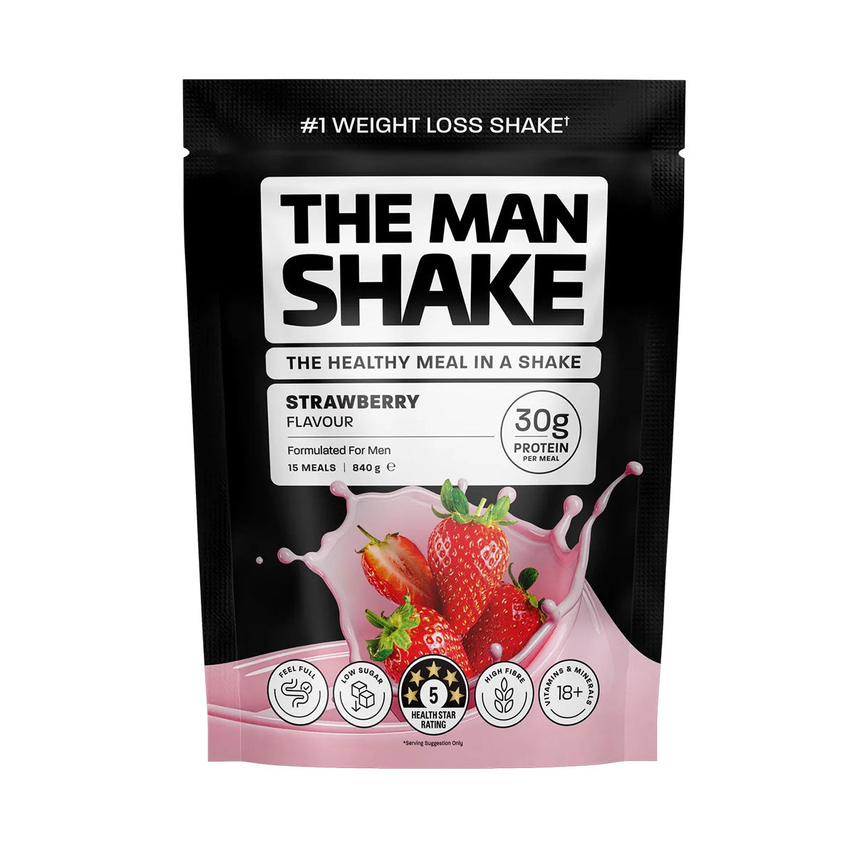 The Man Shake formulated meal replacement 15 meals 840g strawberry flavour