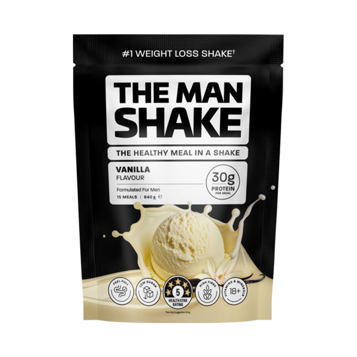 The Man Shake formulated meal replacement 15 meals 840g vanilla flavour
