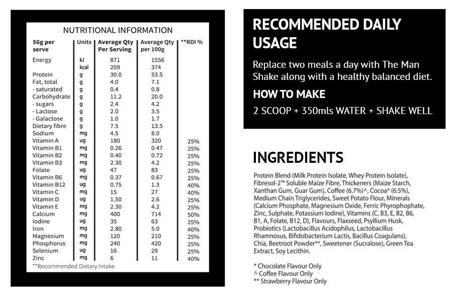 The Man Shake Meal Replacement 840g nutrition information