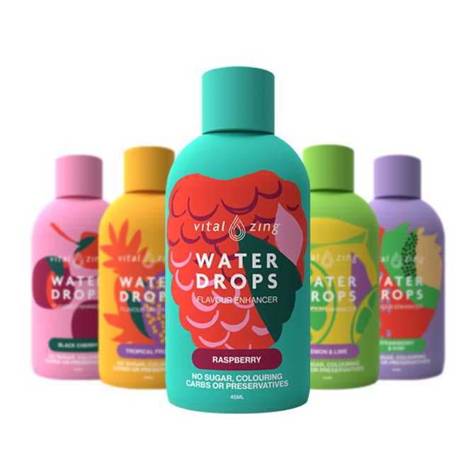 Vital Zing 5 Flavours Water Drops Flavour Enhancer 45ml by Vital Zing In a V Shape