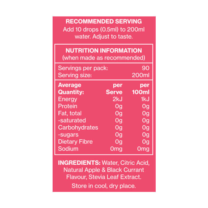 Vital Zing Water Drops Nutrition Information Apple & Blackcurrant