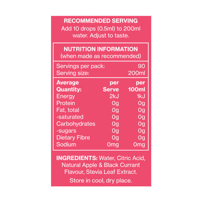 Vital Zing AppleAndBlackcurrant Water Drops Flavour Enhancer 45ml Nutrition Information and Ingredients
