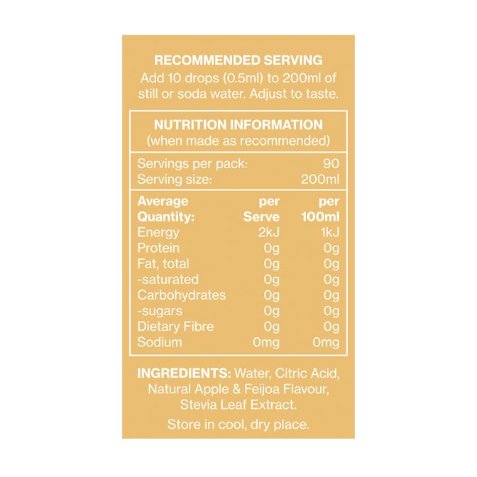 Vital Zing Apple Feijoa Water Drops Flavour Enhancer 45ml Nutrition Information and Ingredients