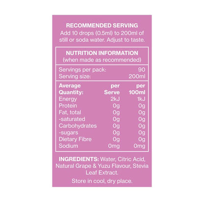 Vital Zing Water Drops Nutrition Information Grape & Yuzu