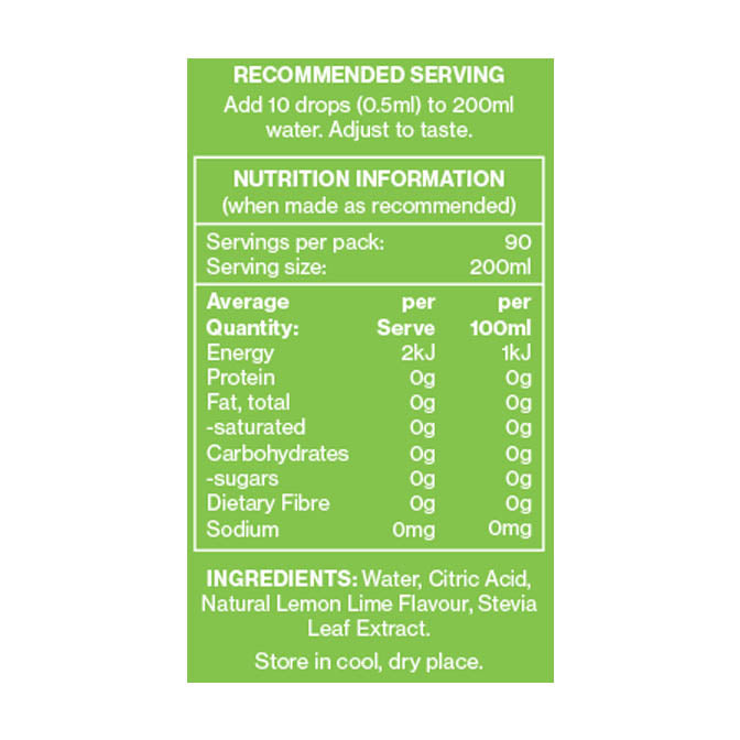 Vital Zing Water Drops Nutrition Information Lemon & Lime