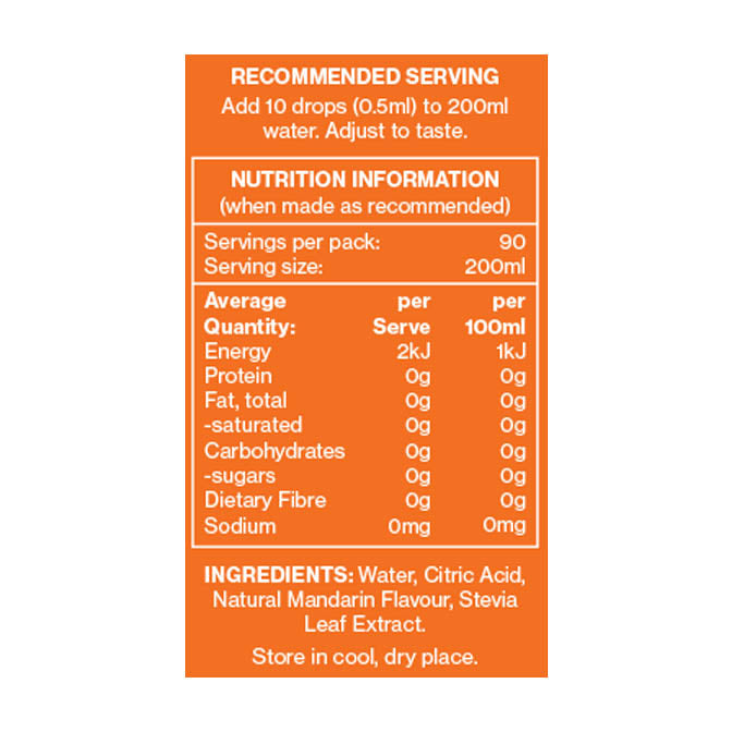 Vital Zing Water Drops Nutrition Information Mandarin