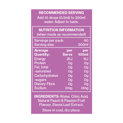 Vital Zing Water Drops Nutrition Information Peach & Passionfruit