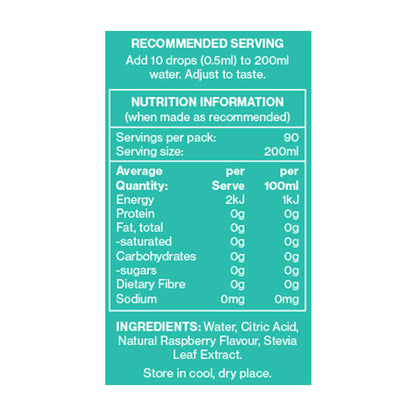 Vital Zing Raspberry Water Drops Flavour Enhancer 45ml Nutrition Information and Ingredients