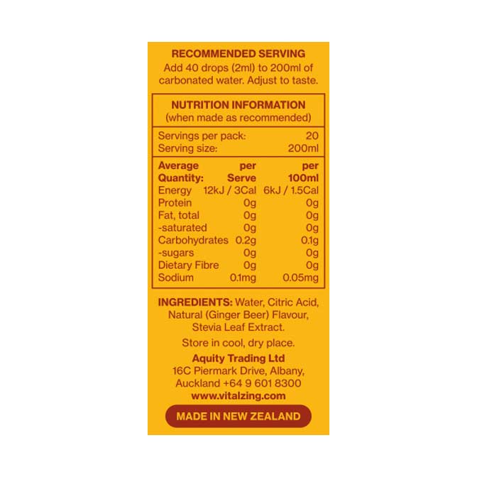 Vital Zing Soda Drops Ginger Beer Nutrition Information and Ingredients