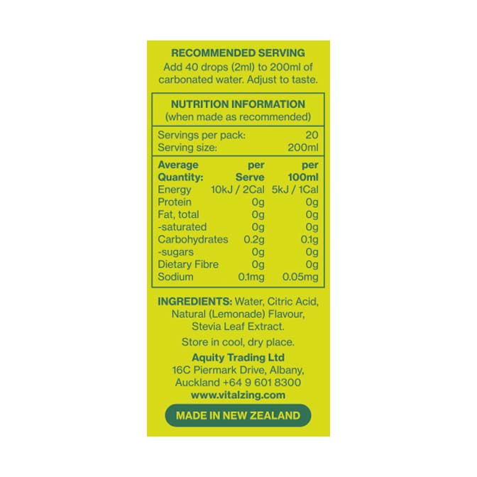 Vital Zing Soda Drops Lemonade Nutrition Information and Ingredients