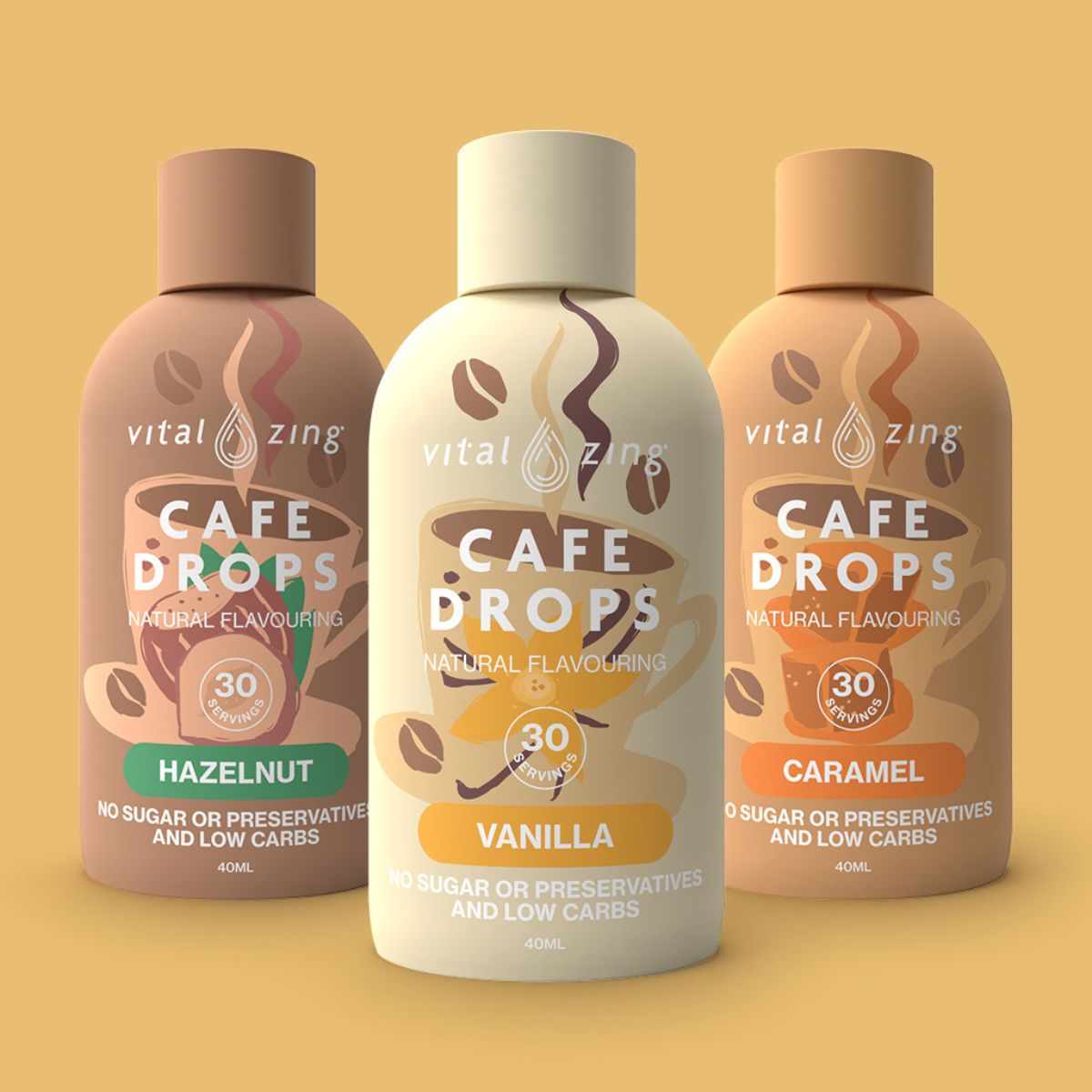 Vital Zing Cafe Drops Flavour Enhancer 3 Flavours - Assorted