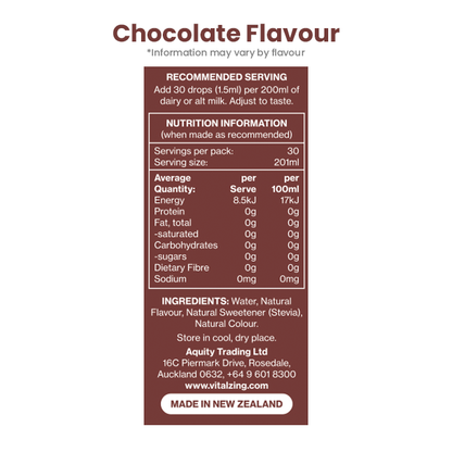 Vital Zing Milk Drops Chocolate Flavour Nutrition Information and Ingredients