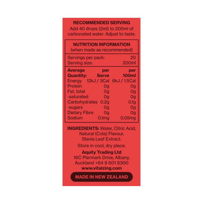 Vital Zing Soda Drops Cola Flavour Nutrition Information
