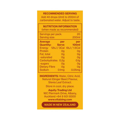 Vital Zing Soda Drops Ginger Beer Flavour Nutrition Information