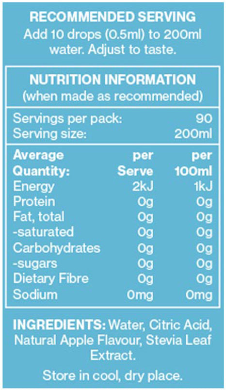 Vital Zing Water Drops Green Apple Flavour Nutrition Information and Ingredients
