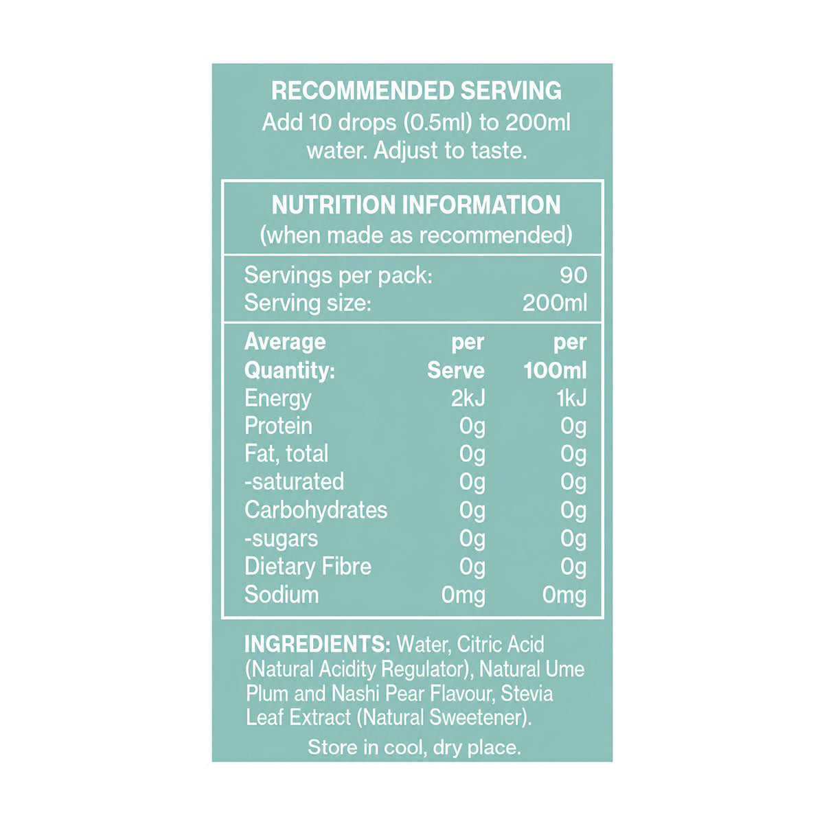 Vital Zing Ume Plum and Nashi Pear Water Drops Flavour Enhancer 45ml Nutrition Information and Ingredients