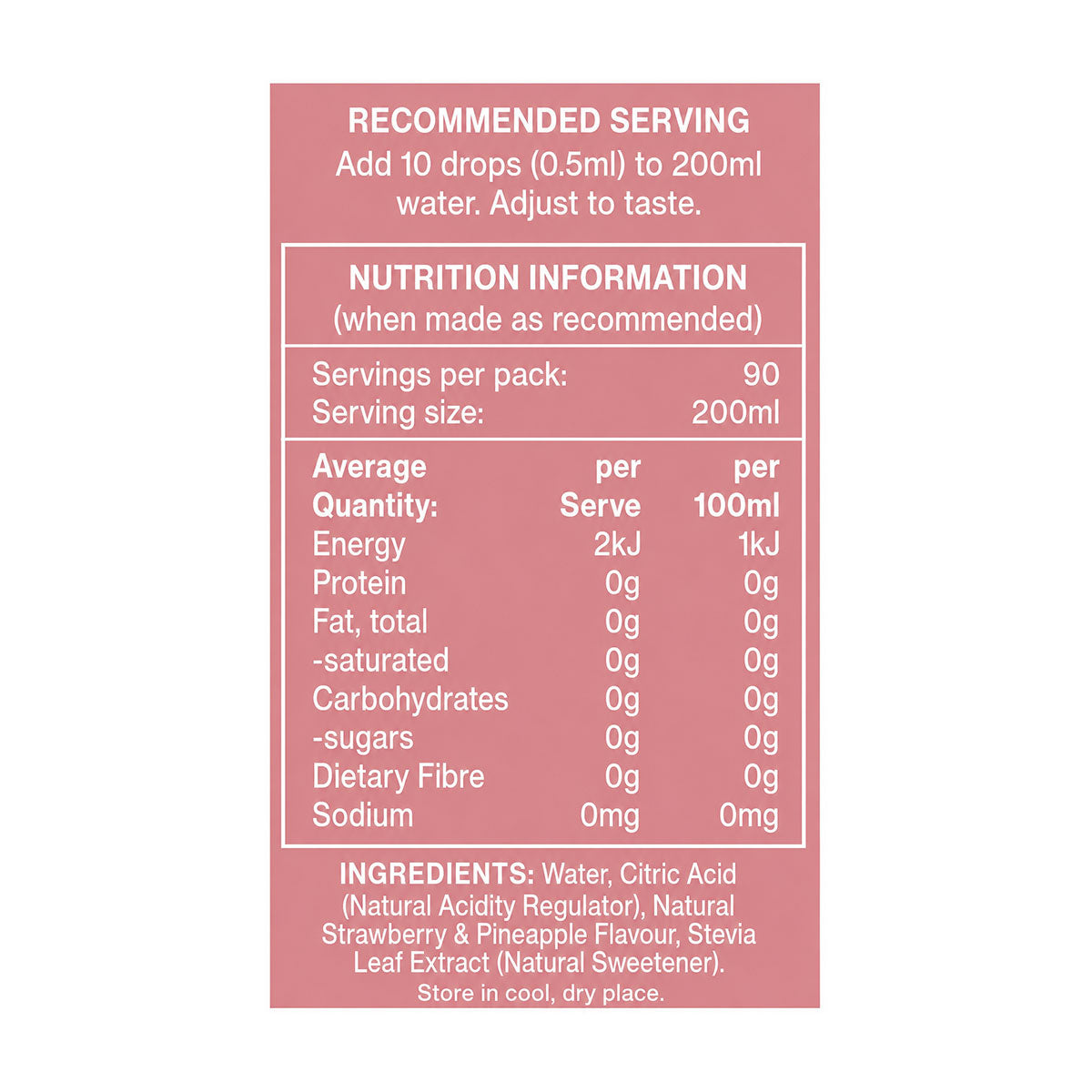 Vital Zing Strawberry Pineapple Water Drops Flavour Enhancer 45ml Nutrition Information and Ingredients