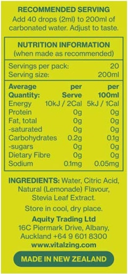 Vital Zing Soda Drops Lemonade Nutrition Information and Ingredients