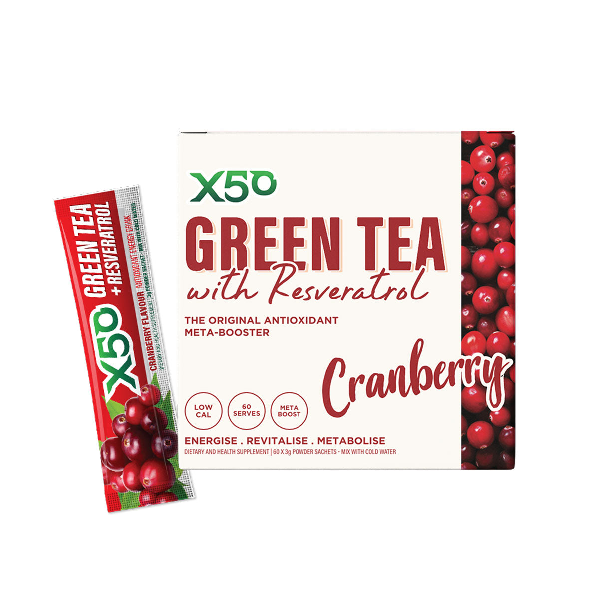 X50 Green Tea with Resveratrol 60 Serves Cranberry Flavour