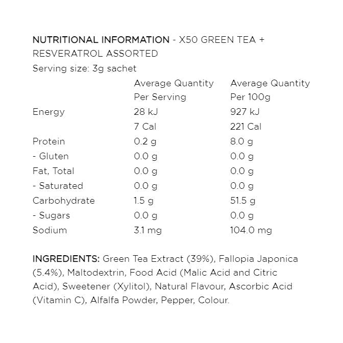 X50 Green Tea Nutrition Information and Ingredients