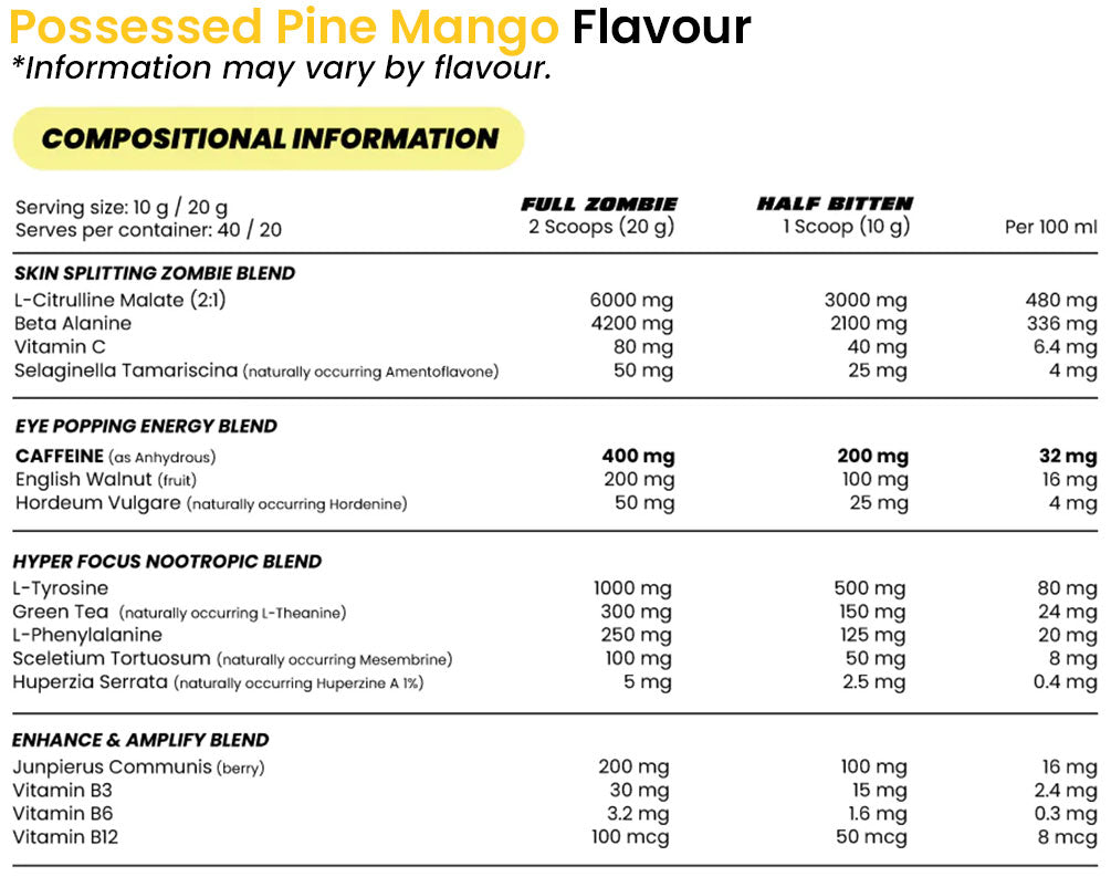 Cross Eyed Pre-Workout by Zombie Labs nutrition information and ingredients